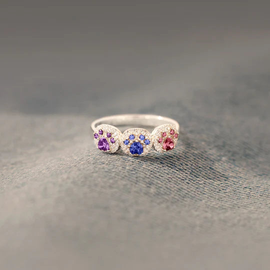 Proud Dog Mom 1–5 Paw Birthstone Custom Ring