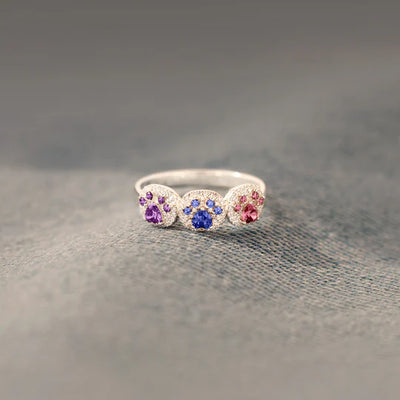 Proud Dog Mom 1–5 Paw Birthstone Custom Ring