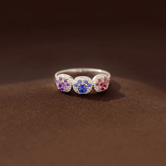 Proud Dog Mom 1–5 Paw Birthstone Custom Ring